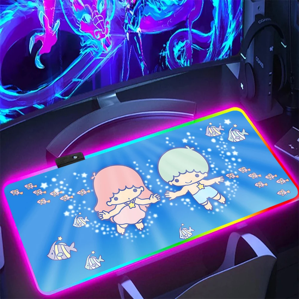 Sanrio Little Twin Stars RGB Pc Gamer Keyboard Mouse Pad Mousepad LED Glowing Mouse Mats Rubber Gaming Computer Mausepad