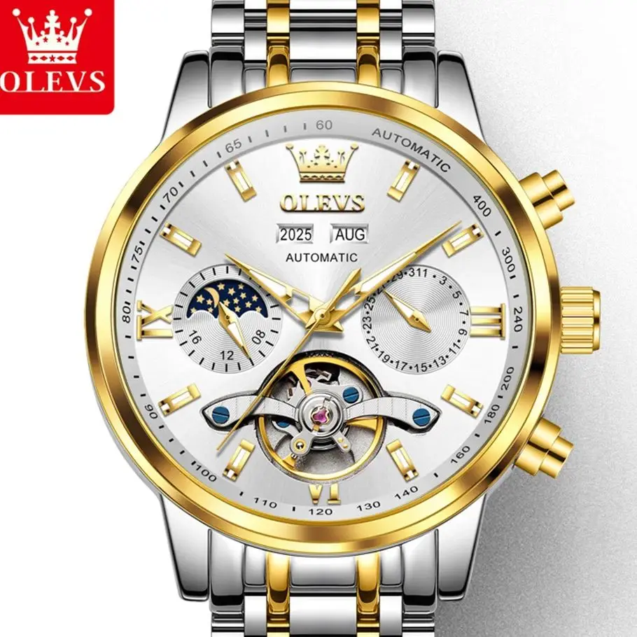 OLEVS 6740 Man Watch Luxury Original Business Sport Quartz Wristwatches Waterproof Luminous Week Date Moon Watches For Man Gifts