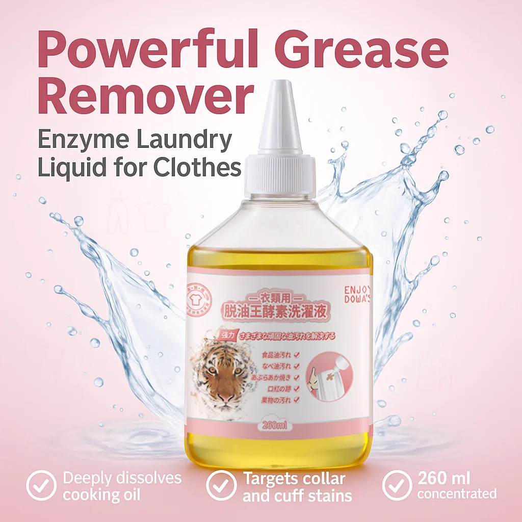 260ml Enzyme Laundry Liquid Stain Remover, Powerful Grease Cleaner for Clothes, Collars and Cuffs, Cooking Oil and Food Stains