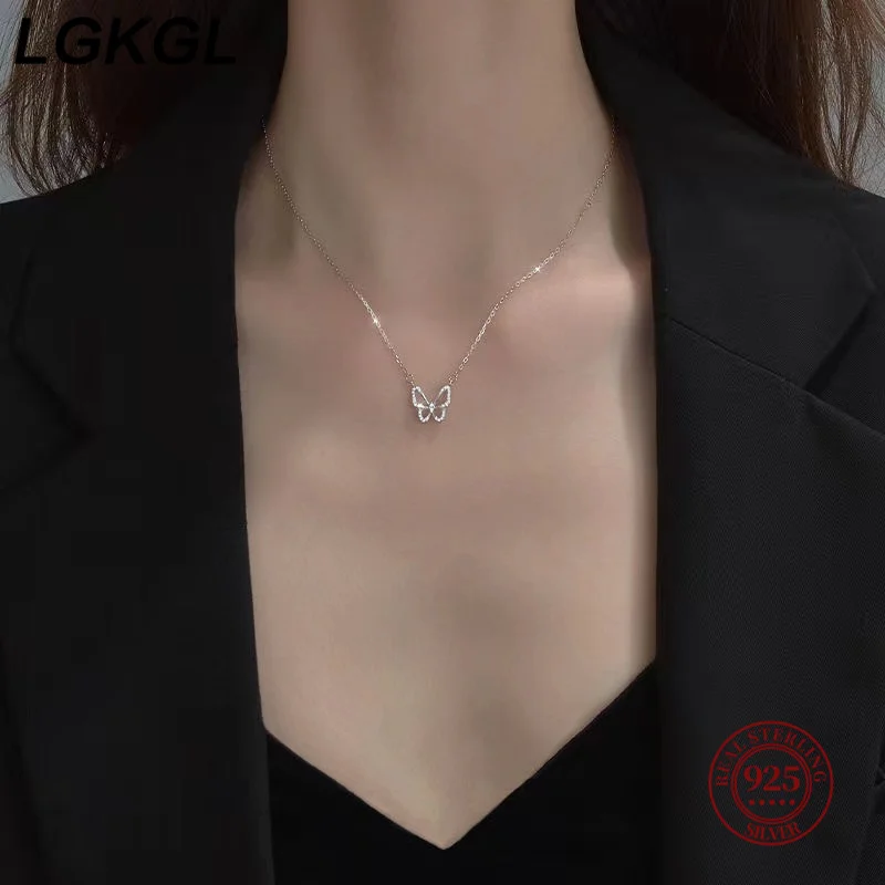 LGKGL 925 Silver Sterling Butterfly Necklace For Women Clavicle Chain Woman Jewelry Birthday Gift Accessories