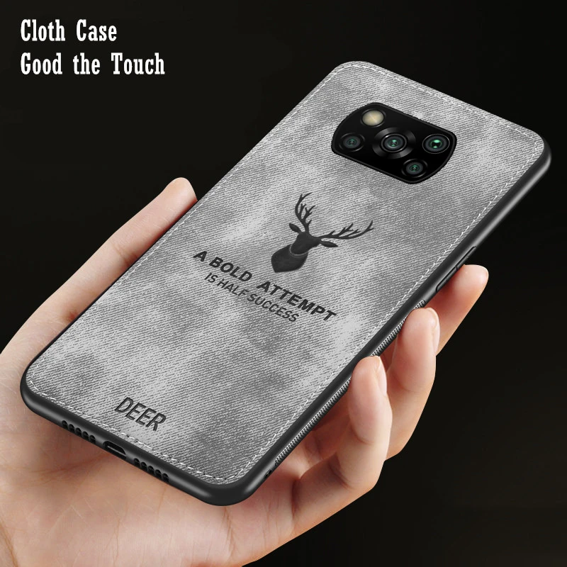 Rugged Cloth Phone Case For Xiaomi Poco X3 NFC M3 M4 F3 Mi 11 Lite 12 9T 11T Redmi Note 9 9S 10 11 Pro 9A Cloth Cover Deer Shell