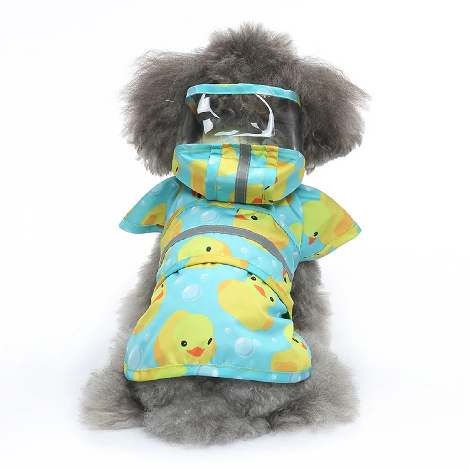 Pet Rain Jacket Duckling Pattern Waterproof Reflective Adjustable 4 Legs Hooded Dog Raincoat For Small And Medium Dogs