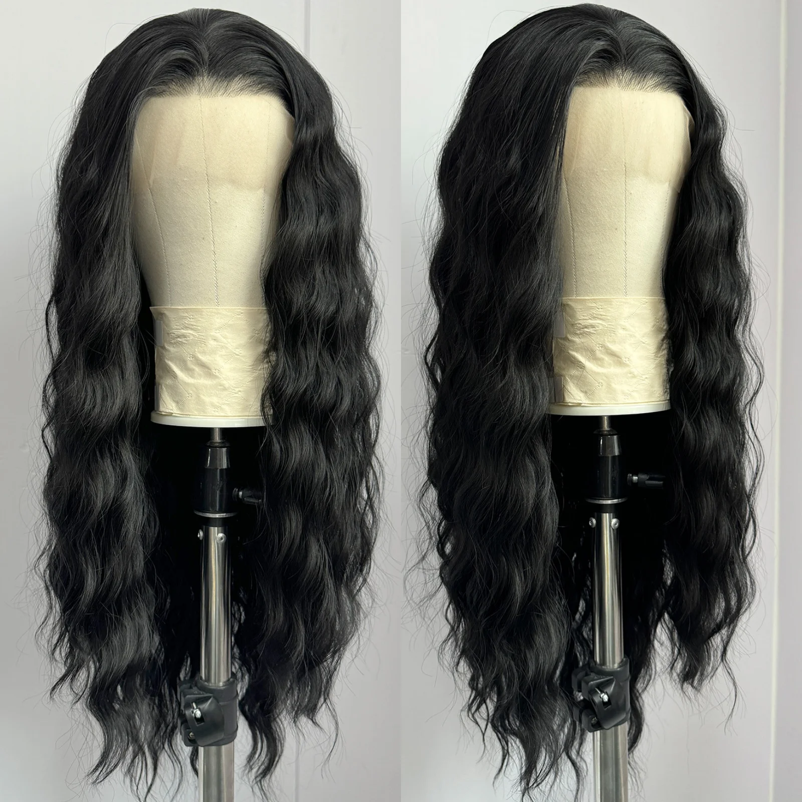 13x4 Black Wig Long Natural Wave Synthetic Lace Wig Loose Curly Wigs Lace Front Wigs for Women Daily Wear Deep Curl Wig Cosplay