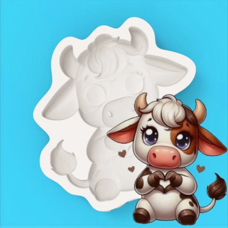 Molde de silicona con forma de vaca y corazón, temática curativa y divertida, herramienta para hacer chocolate y fondant