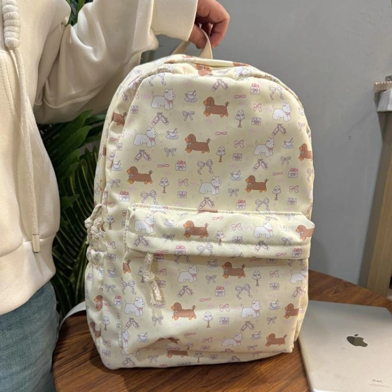 Cartoon Cartoon Cute Dog Bow Print Backpack High-capacity Casual Girls Students Schoolbags Sweet Y2k Aesthetic Fashion Backpacks