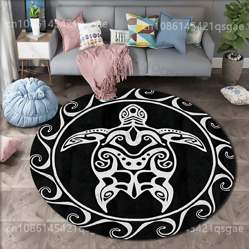 Multiple sizes Tribal turtle motif design Print Round Carpet for Living Room Bedroom Sofa Table Floor Mat Area Rug Luxury Gift