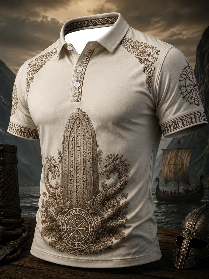 2027 Summer New Style Men's Retro Danish Viking Style 3D Printed Sports Breathable Quick-Drying Polo Shirt Couple's Version