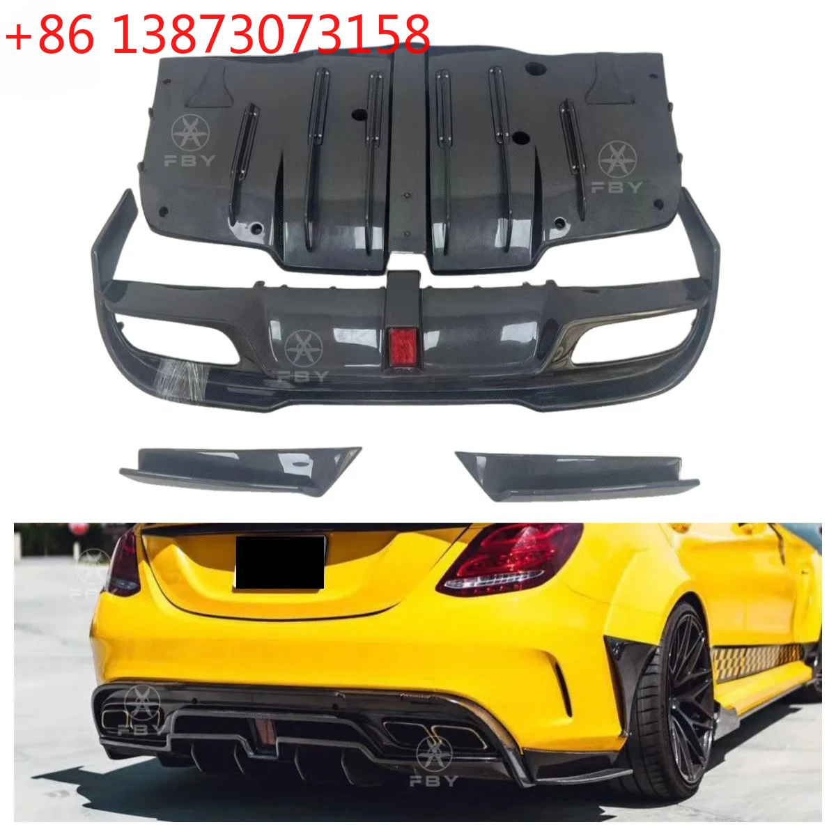 

Hight Quality IMP Style Carbon Fiber Rear Bumper Diffuser for Mercedes-Benz C-Class W205 C63 2017-2021 Car Body Kit With Light