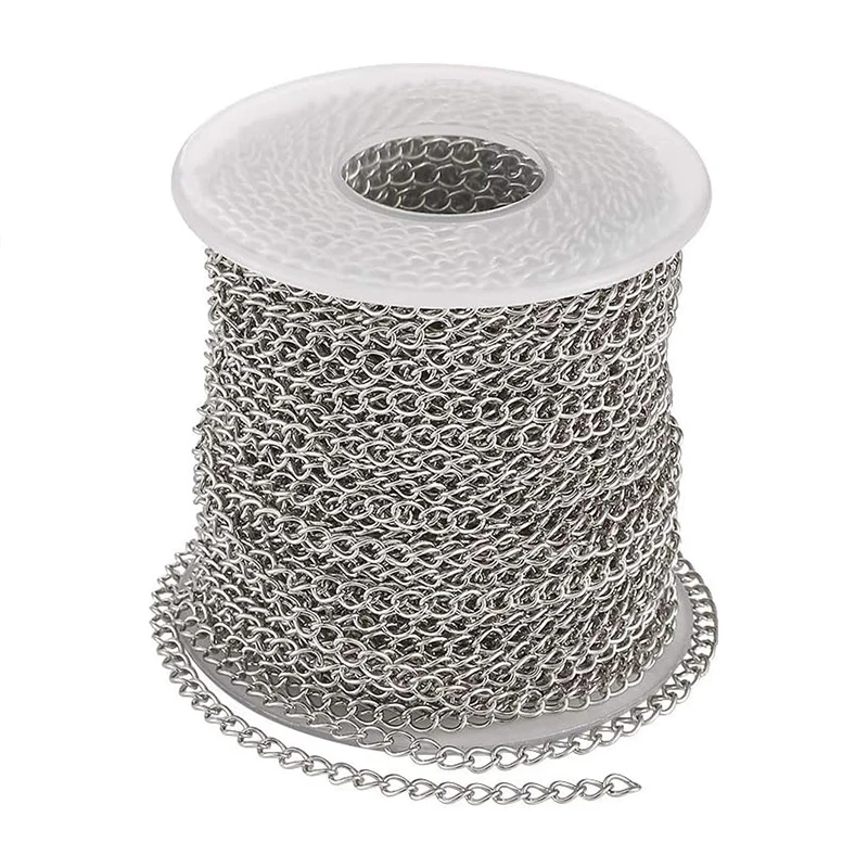 20 Meter/roll 304 Stainless Steel Curb Chains Twisted Link Chain with Spool for Jewelry Making DIY Bracelet Necklace Accessories