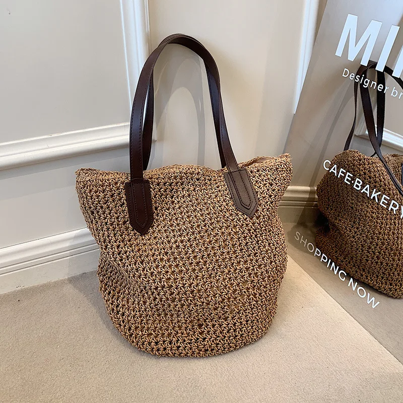 Sommer Strand Taschen Für Frauen Handgemachte Rattan Gewebt Schulter Taschen Große Kapazität Stroh Tasche Böhmischen Casual Reise Handtasche Totes – Detail 3