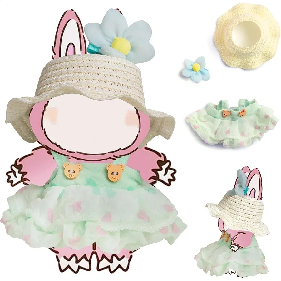 

Doll Clothes No Doll Cute Kawaii Style for 17cm Dolls Accories Floral Dr Sun Hat Set Green