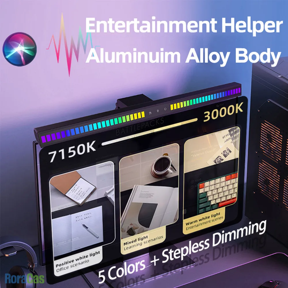 Eye-Care Desk Lamp LED Light Aluminum 55-42cm RGB Computer Monitor Screen Light Bar Music Sync Ambient USB Hanging Table Lamp