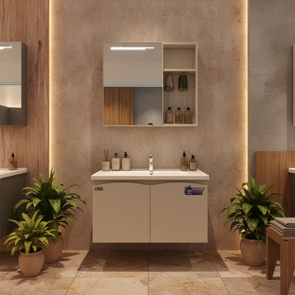 Wall-Mounted Ceramic Basin LED Vanity Mirror Modern Design Easy Clean Vanity Combo For Hotel Use