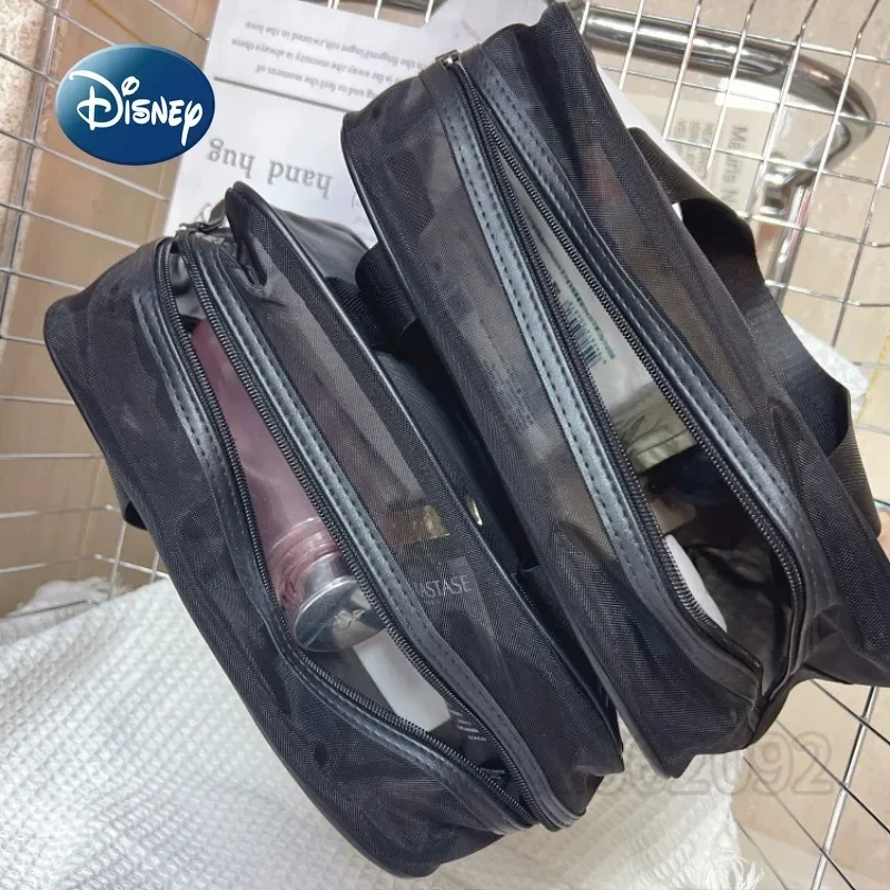 Disney Mickey New Cosmetic Bag Mesh Transparent Women's Portable Cosmetic Bag Fashion Beach Bag Large Capacity High Quality