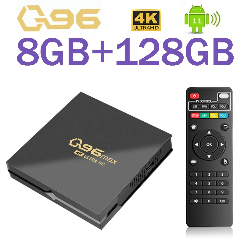 ТВ-приставка Q96 Max Smart TV Box 4G WIFI, 8 ГБ/128 ГБ, Android 11.0, медиаплеер, Amlogic S905 Quad Core, IPTV