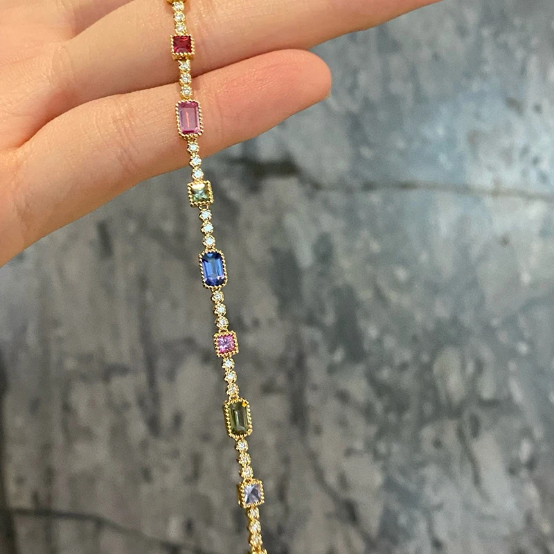 Aazuo Original 18K Yellow Gold Natrual Color Sapphire Real Diamonds Rainbow Bracelet For Woman Upscale Trendy Engagement Party view 4