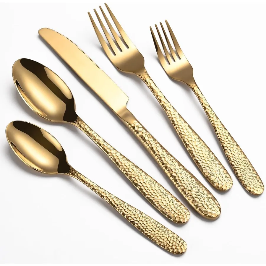 

Gold Hammered Silverware Set 40Piece Heavy Duty Stainless Steel Flatware Sets for 8 FoodGrade Cutlery Set for Home Restaurant M