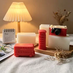 카메라 촛불 금형 버스 초콜릿 DIY 퐁당 케이크 장식 도구, 전화 부스 실리콘 금형, 수지 클레이 비누 금형