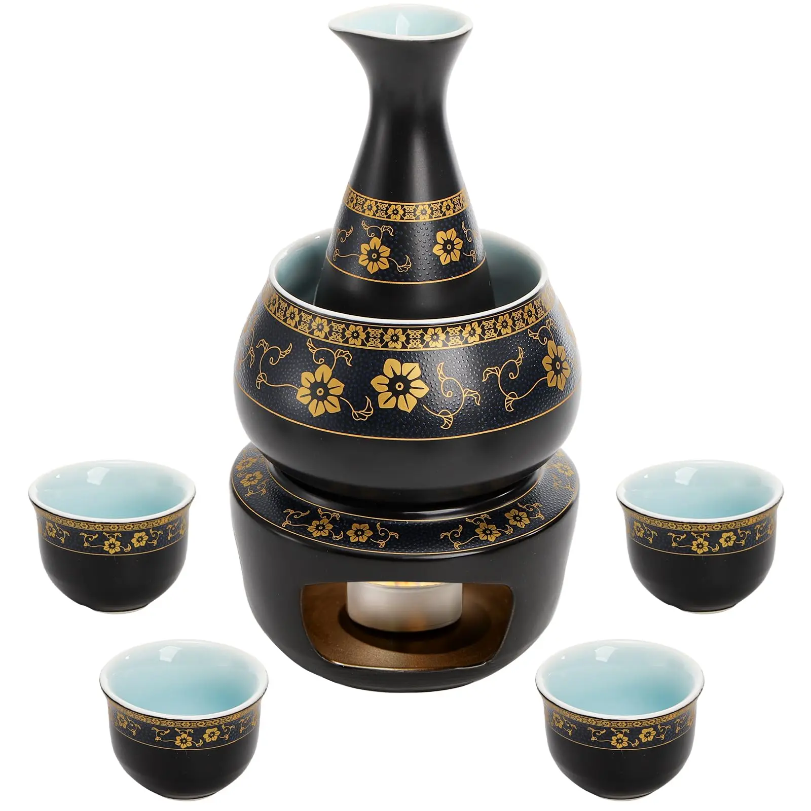 

Ceramic Sake Set with Warmer, Japanese Style Porcelain Hot Saki Drink Warmer Set, 7 Pieces Set