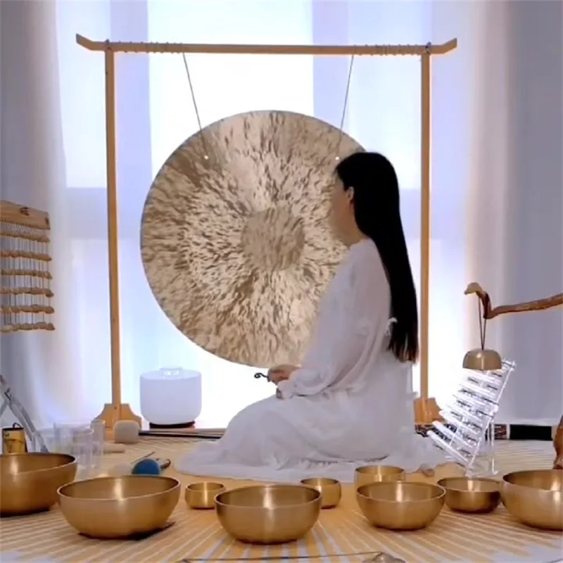 Sound Healing Gongs : 60CM-90CM Chinese Wind Gong with Mallet Bronze Hanging Gong Percussion Instrument for Yoga and Meditation