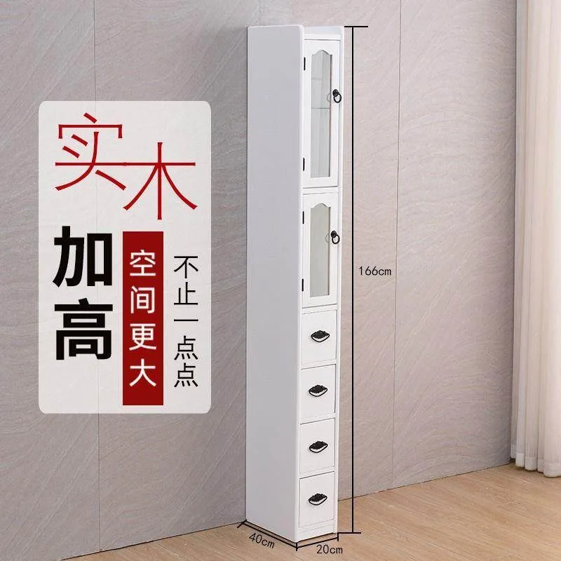 Extremely narrow crevice bookcase Solid wood narrow height 20cm crevice cabinet Drawer type crevice Storage shelf Kitchen living