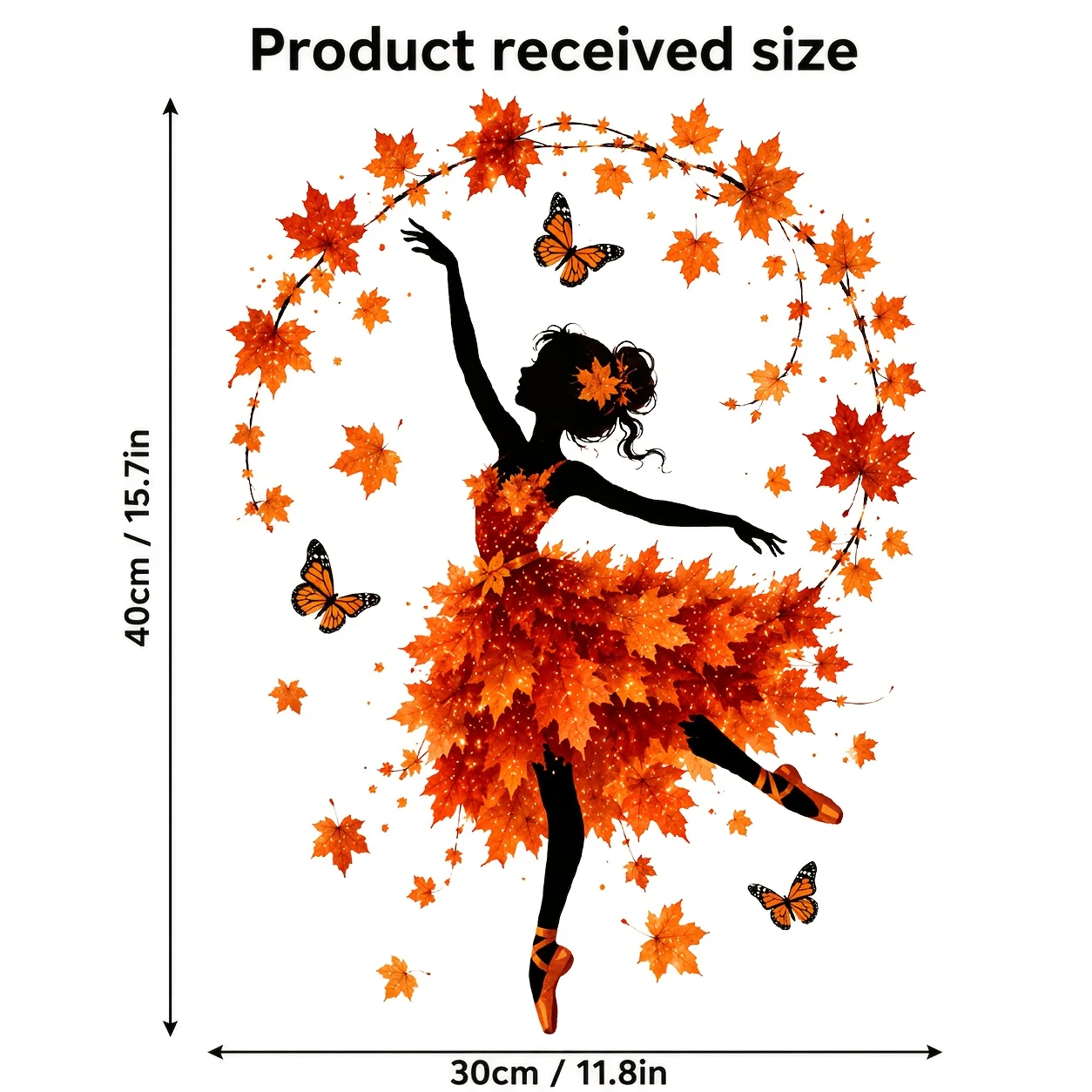 1Pc Window Films, Autumnal Decor - Maple Leaf Dancer Ballerina Silhouette, Static Cling Double Sided Glue Free, Glass Window