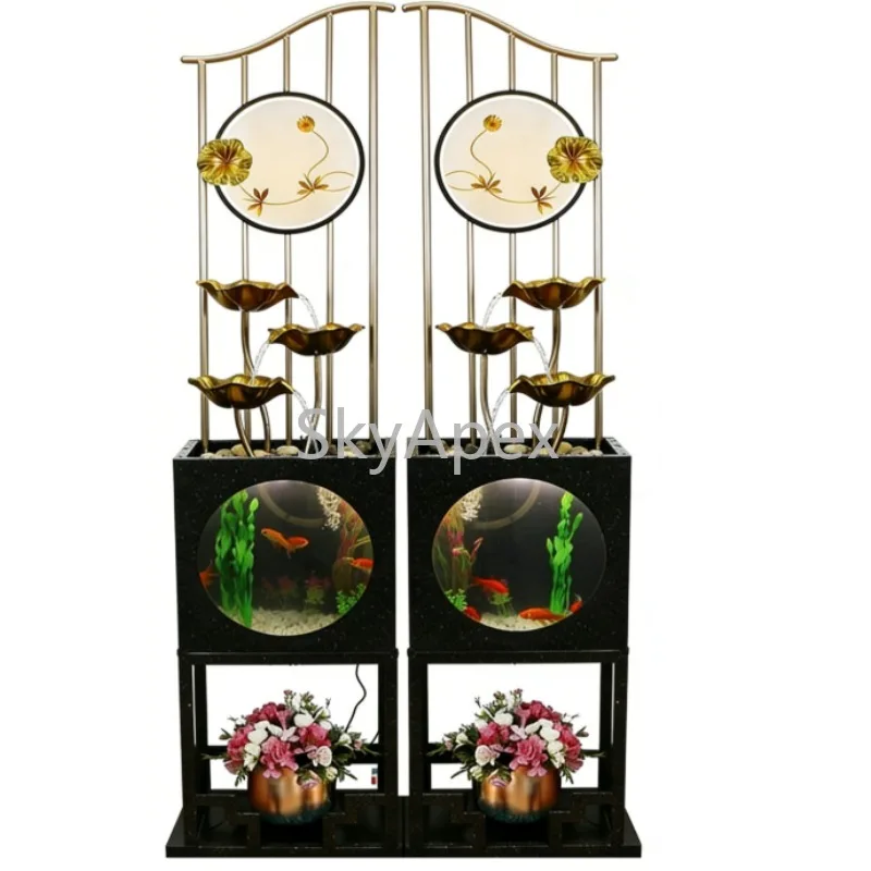 

Living Room Entrance Screen Silent Lotus Leaf Flowing Water Self Circulation Floor To Ceiling Fish Tank Water Feature Ornament