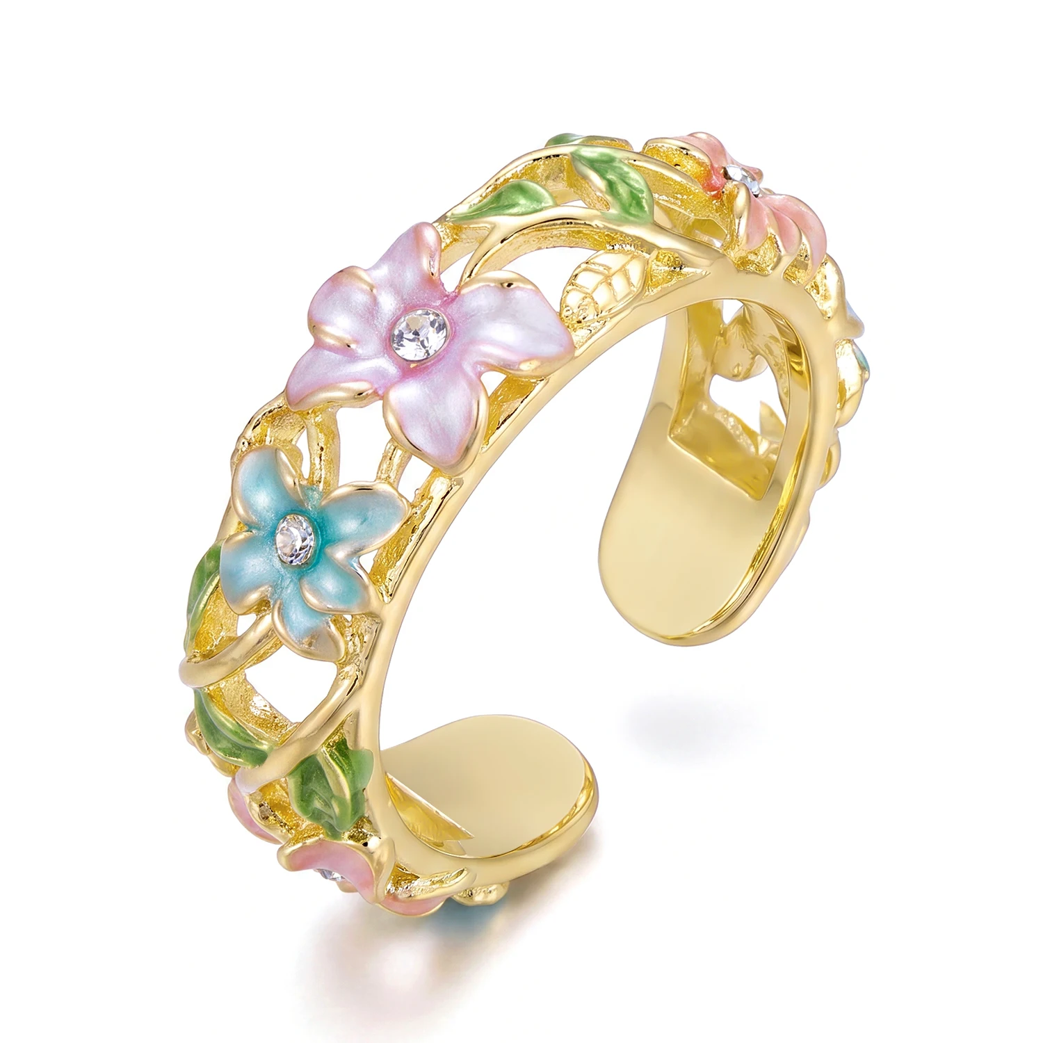 2pc Vintage Enamel Flower Bracelet & Ring Set for Women