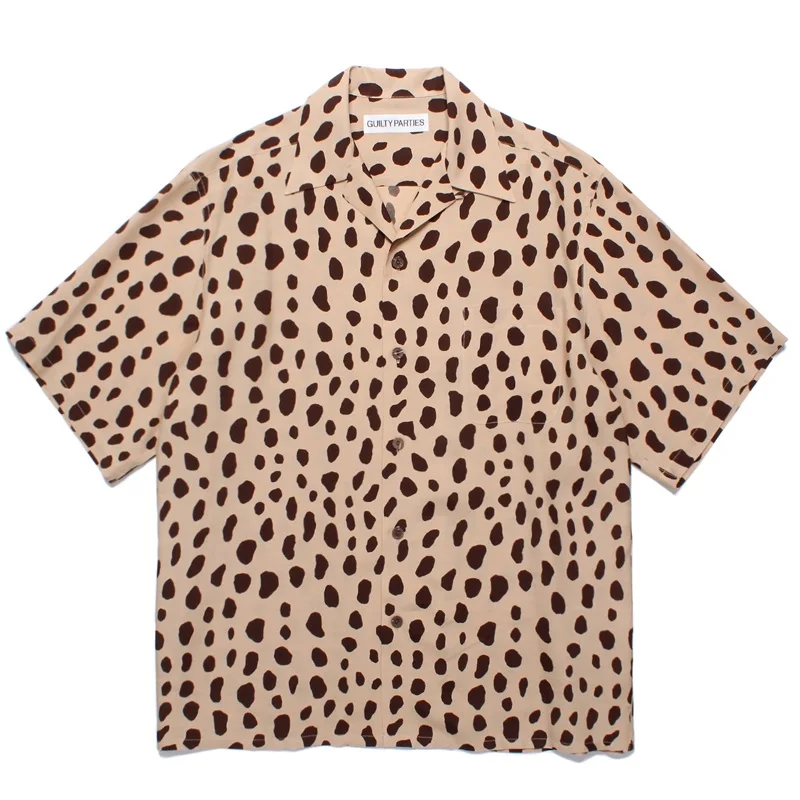 WACKO MARIA-camisa leopardo de manga curta masculina e feminina, tops casuais de alta qualidade, marca havaiana, verão