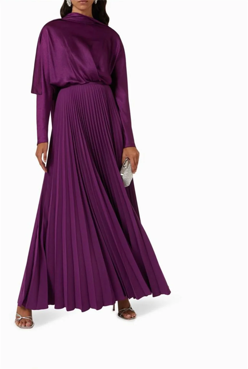 

Customized Simple O-Neck Satin Evening Dress Elegant Shawl Cocktail Dress Temperament Long Sleeves Special Occasion Gowns