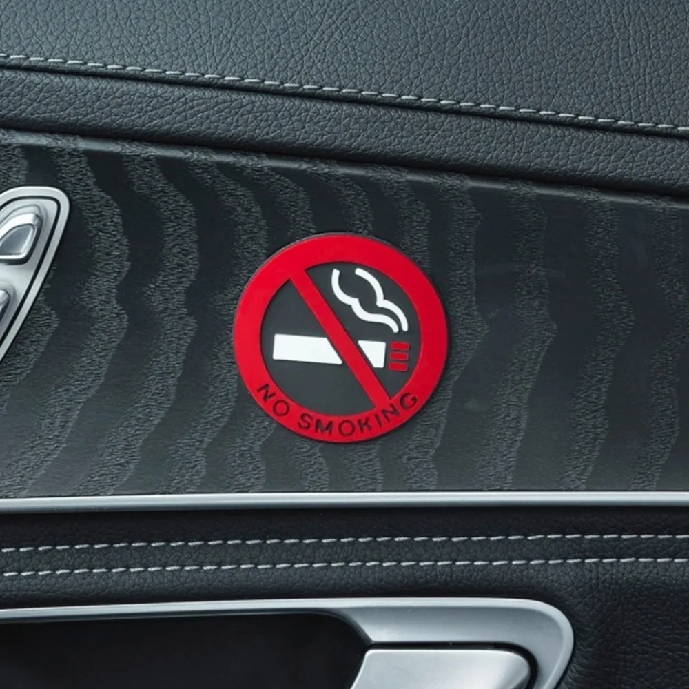 5pcs No Smoking Warning Sign Car Stickers Plastic Round Red Sign Self Adhesive Sticker Applicable To Auto Motorcycle Home Wall