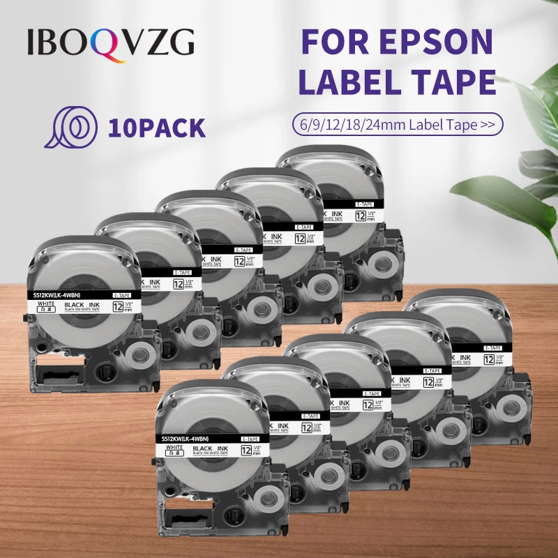5/10PK Compatible For Epson Black on White Label Tape LK-4WBN SS12KW SS18KW SS9KW SS24KW SS6KW for Epson Labeller LW300 LW400