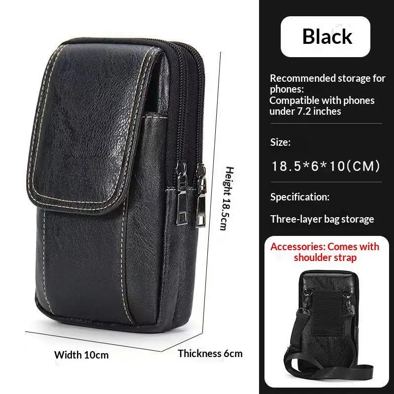 PU-Leder-Umhängetasche, vielseitiger Stil, schlichtes Design, Gürteltasche, mehrere Fächer, Lederetui, Messenger-Tasche, für den Außenbereich und die Arbeit. – Detail 3