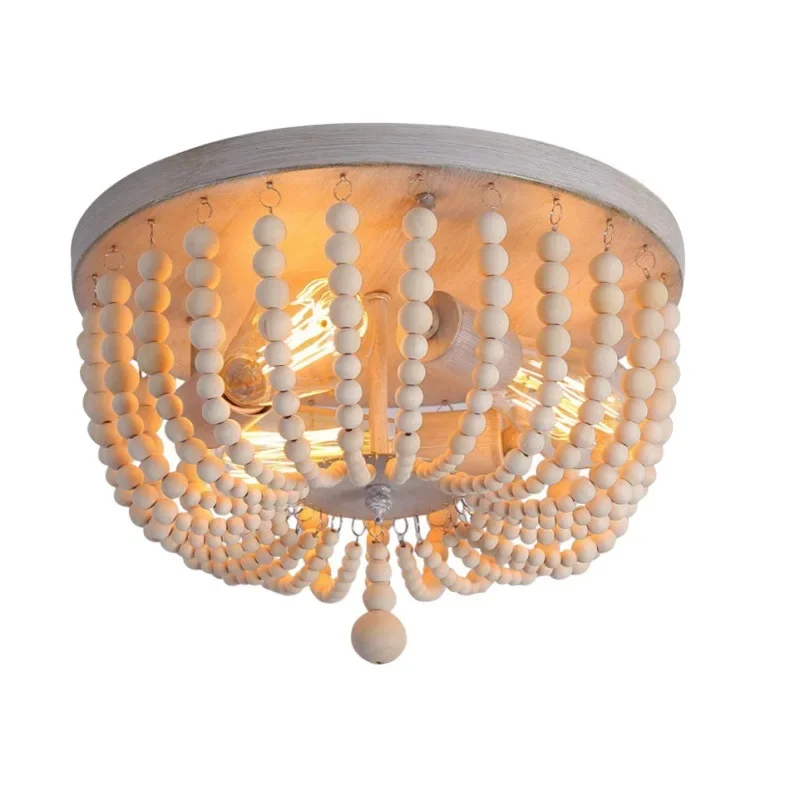 Houten kralen hanglamp, slaapkamer, woonkamer, studeerkamer, gang, trap, eikenwit, restaurant in Bosi-stijl, plafondlamp