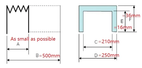 T12 according protection bellows cover for cnc, inside: 210mm x 16mm, outside: 250mm x36mm, Lmax 500mm