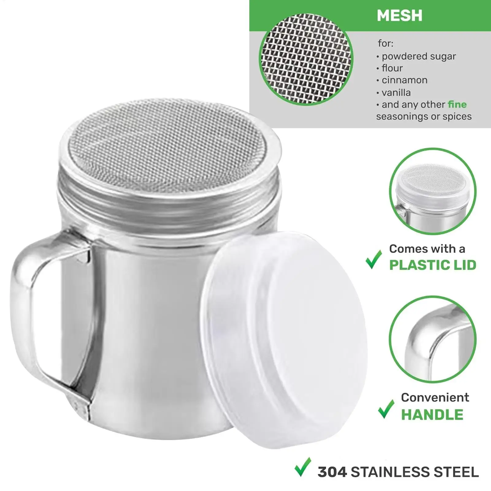 Stainless Steel Shaker Powdered Sugar Shaker Duster With Handle Metal Shakers Fine Mesh Pepper Shakers Salt And Pepper Shakers ﻿