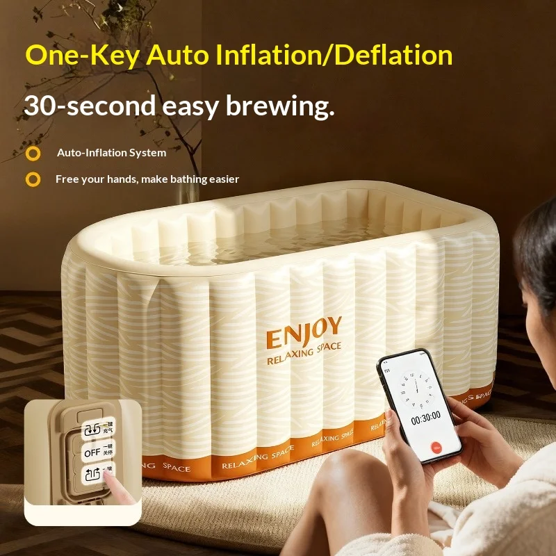 Thickened PVC Inflatable Outdoor Portable Hot Tub Adult Kids Foldable Soaking Bath Spa One Button Inflation Swimming Tub