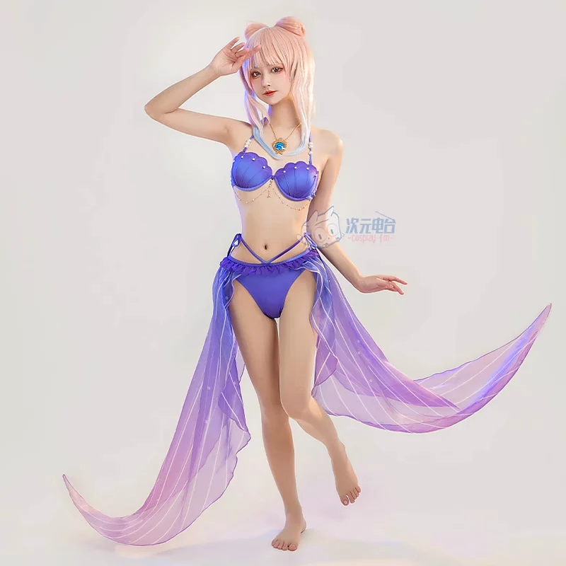 Sangonomiya Kokomi Split Swimsuit para Mulheres, Game Genshin Impact Cosplay Costumes, Anime Verão Bikini Set, Sexy Swimwear, Tamanhos S-XL