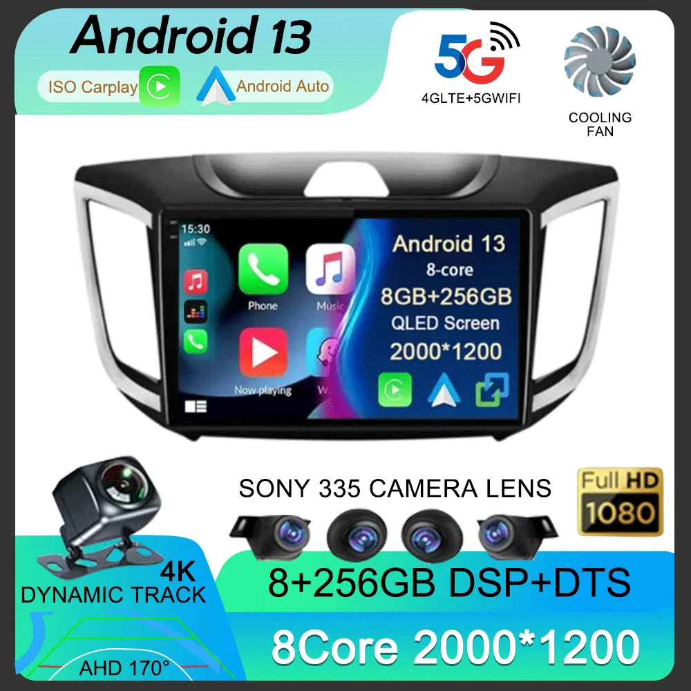 

Android 13 Carplay WIFI+4G For hyundai Creta ix25 2015 2016 2017 2018 2019 Car Radio Multimedia Player GPS Stereo 2din Head Unit