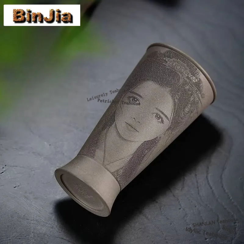 

200ml Boutique Purple Clay Teacup Hand Scribing Beautiful Woman Master Cup Raw Ore Steel Grey Grey Section Nyd Cola Mug Teaware