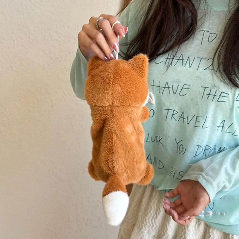 Weiches, flauschiges Plüsch-Fuchs-Federmäppchen mit tragbarem Aufhängering und großer Kapazität für Schüler, Schule, Büro und Schreibwaren-Aufbewahrung. – Detail 14