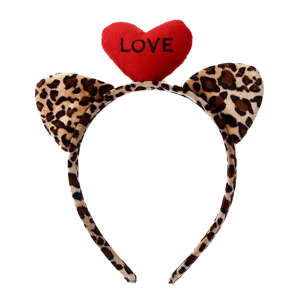 

Leopard Print Cat Ears Heart Valentines Day Headband Hairband Cute Accessory for Women Party Cosplay Ear Headband