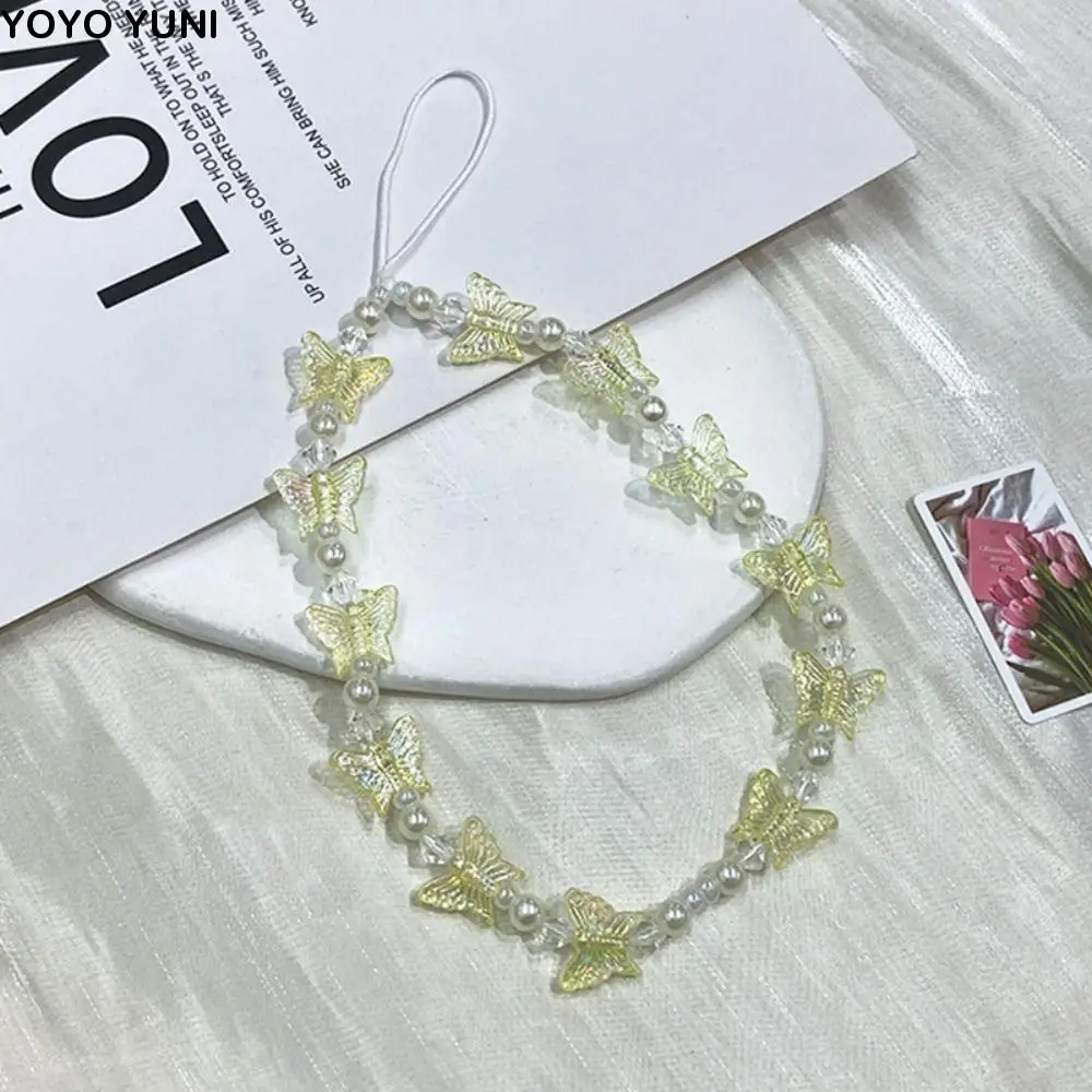 

Butterfly Beaded Butterfly Cellphone Lanyard Y2K Crystal Clear Candy Colors Cellphone Keychain Colorful Kawaii
