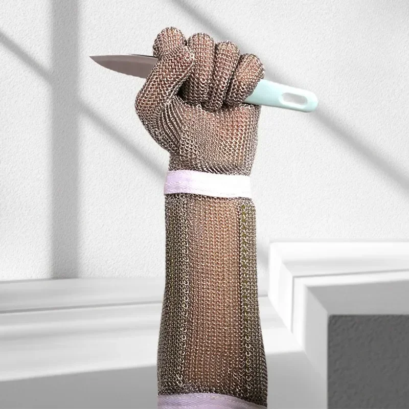 Stainless steel long anti-cut gloves steel wire woven metal gloves fish slaughter anti-cut steel ring