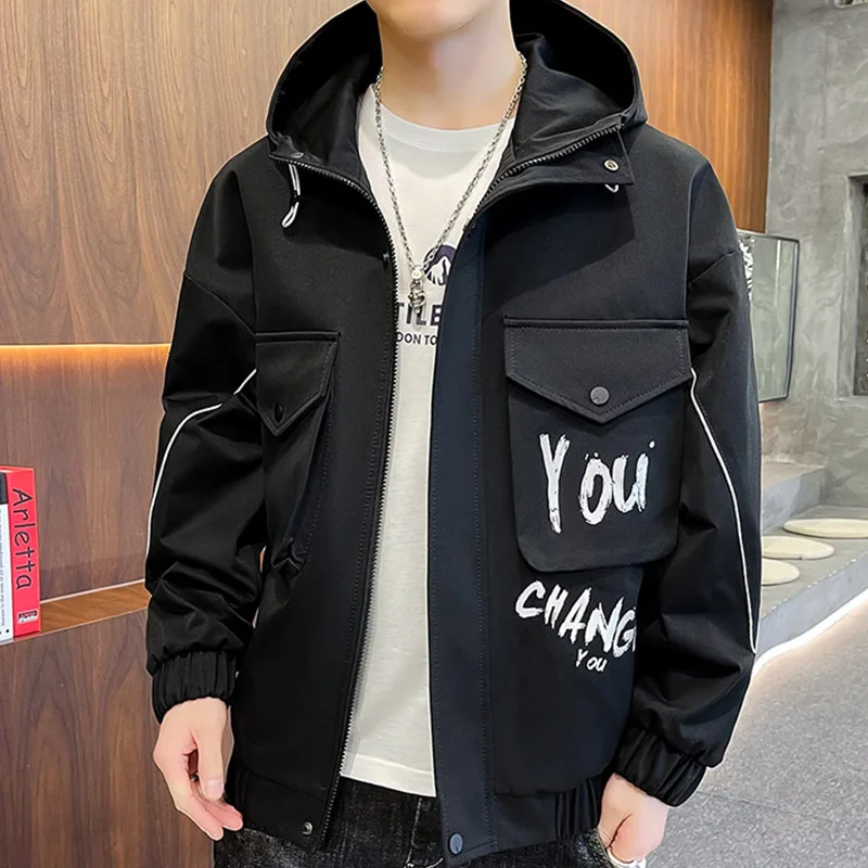 

Autumn Men Windbreaker Youth Korea Fashion Hooded Jackets Casual Coat Male Tops Clothing Spring Streetwear Jacket Dropshipping