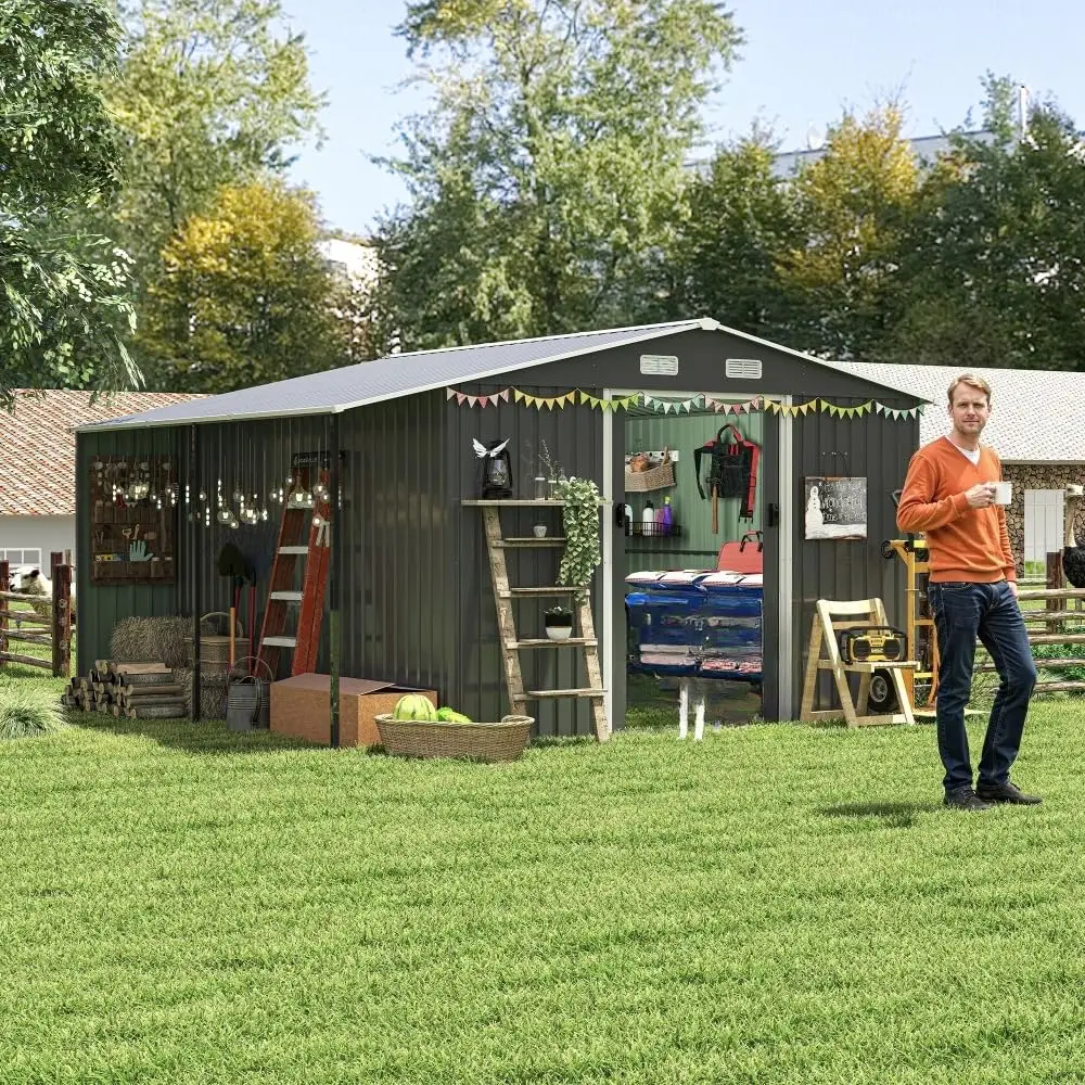 

Heavy-duty Outdoor Storage Shed Weather-resistant Metal Ventilation Lockable Lawn Garden Utility Dark Gray Custom