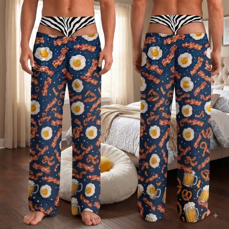 Fun Food Patterns Sports Pants Fake Waistbands Y2K Style Sexy Home Pants Cute Sleepwear Parody Party Costumes Novelty Gag Gift