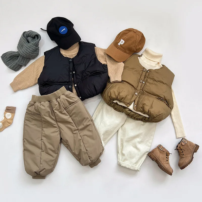 2026 Winter Kids Vest Waistcoats Korea Children's Down Vest Thickened Coat Jacket Boys Girls Outdoor Warm Vest 1-5Years