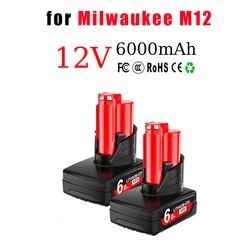 12v 6.0ah/9.0ah para milwaukee m12 baterias de substituição de íon-lítio para milwaukee m12 ferramenta 48-11-2402 48-11-2411 48-11-2401