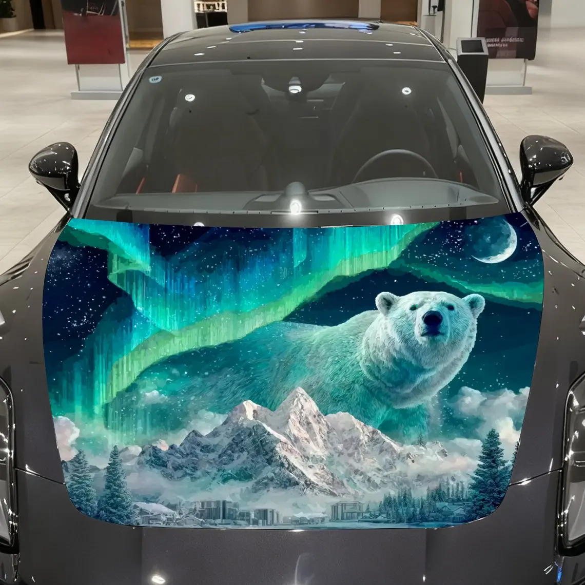 Aurora Polar Bear Car Hood Sticker, Roll Packaging, Fashionable Design, Suitable For Most Vehicles, Engine Hood Protective Film,